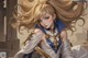 A woman with long blonde hair holding a sword.