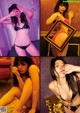 A collage of photos of a woman in lingerie posing for a picture.